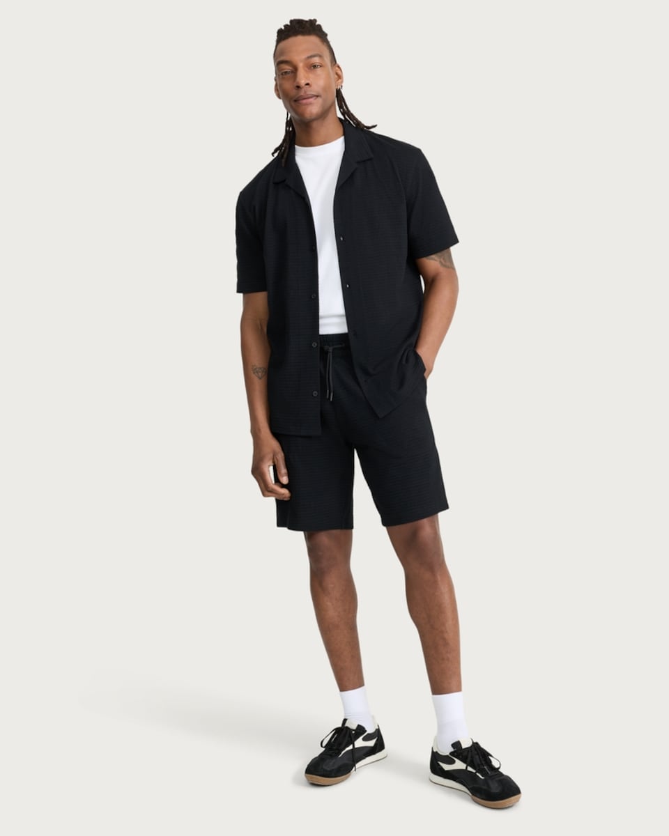 image 1 of F&F Cotton Rich Textured Short Sleeved Shirt in Black