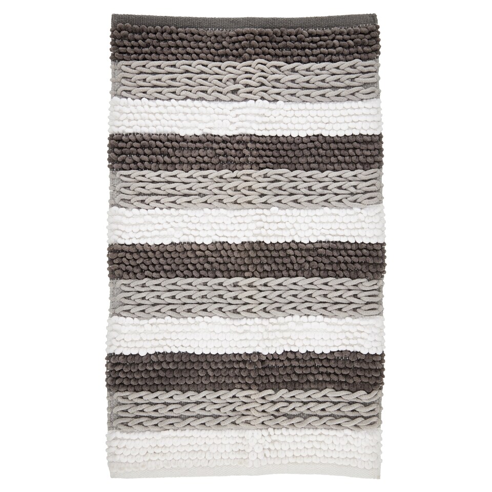 F&F Home Chenille Stripe Bath Mat Grey