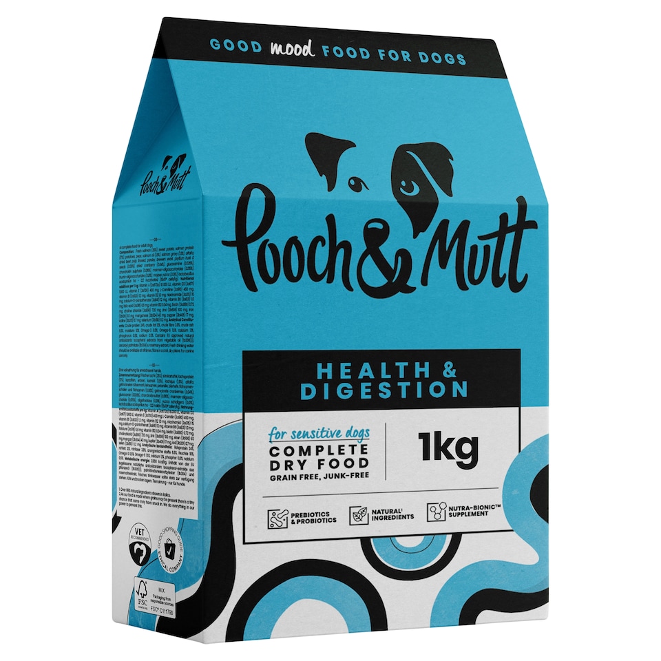 Pooch & Mutt Health & Digestion with Salmon Dry Dog Food 1kg.
