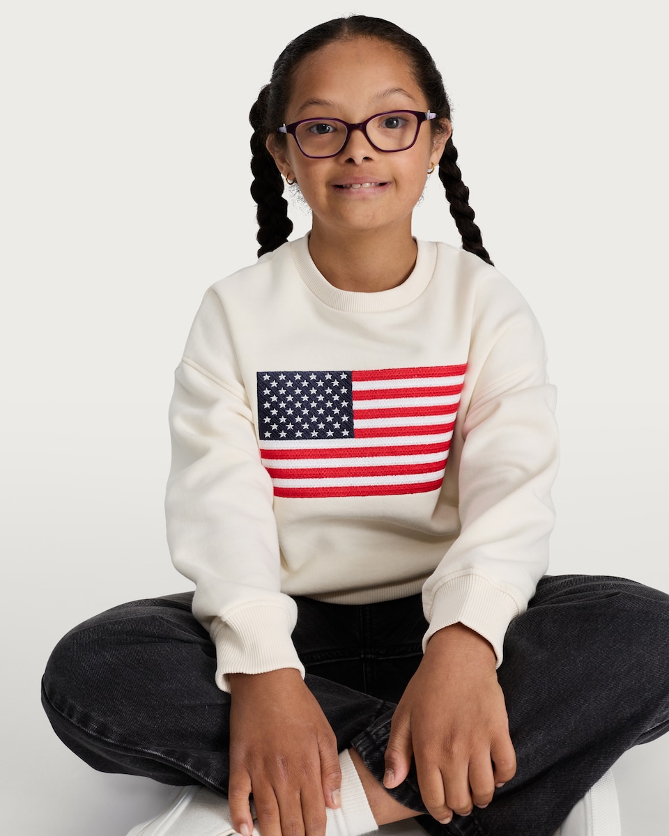 image 1 of F&F Girls Cotton Rich American Flag Sweatshirt in Cream