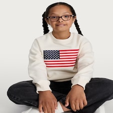 F&F Girls Cotton Rich American Flag Sweatshirt in Cream