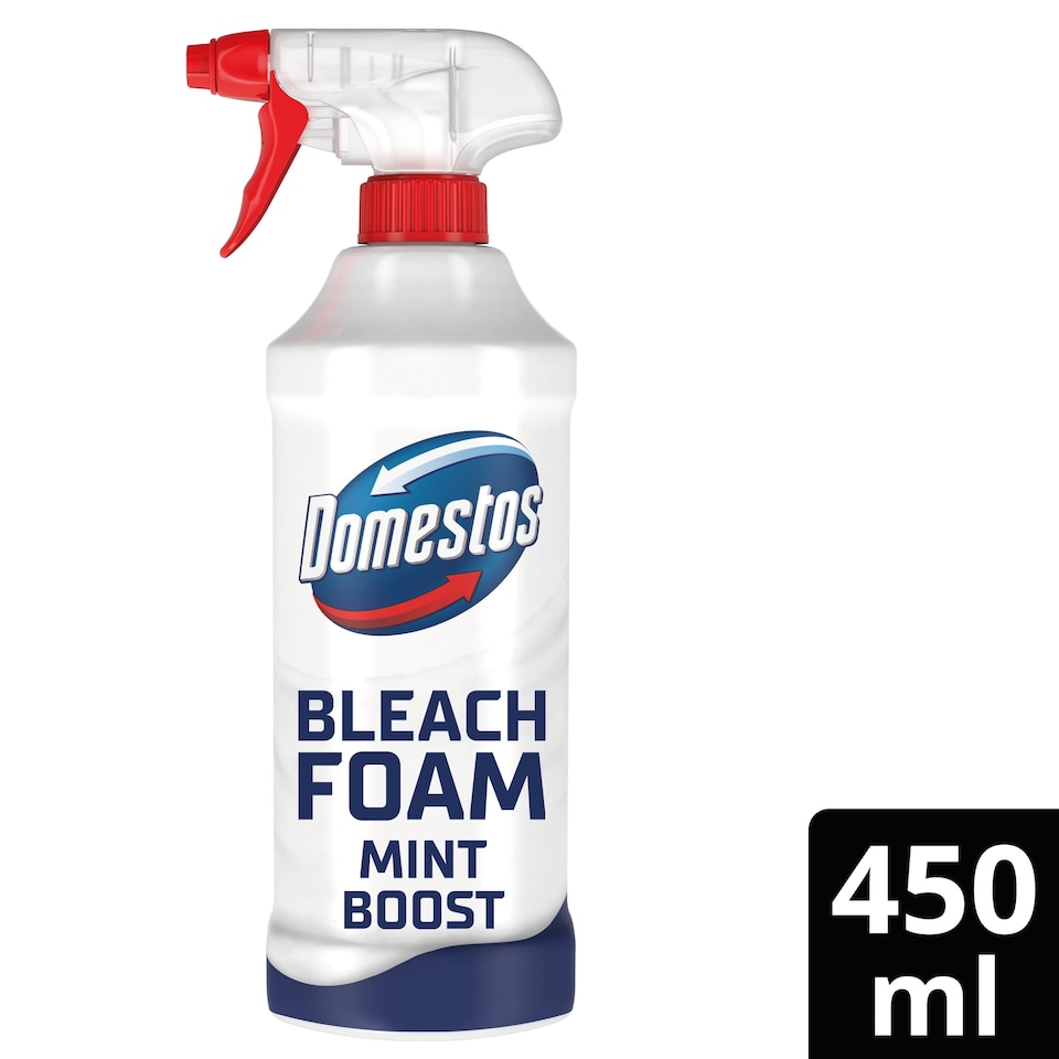 image 1 of Domestos Bleach Foam Spray Toilet & Bathroom Cleaner Mint Boost 450ml