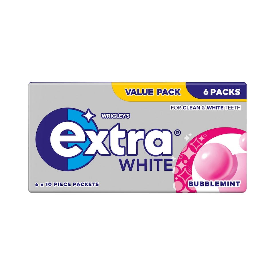 Extra White Bubblemint Sugarfree Chewing Gum Multipack 6x10 Pieces