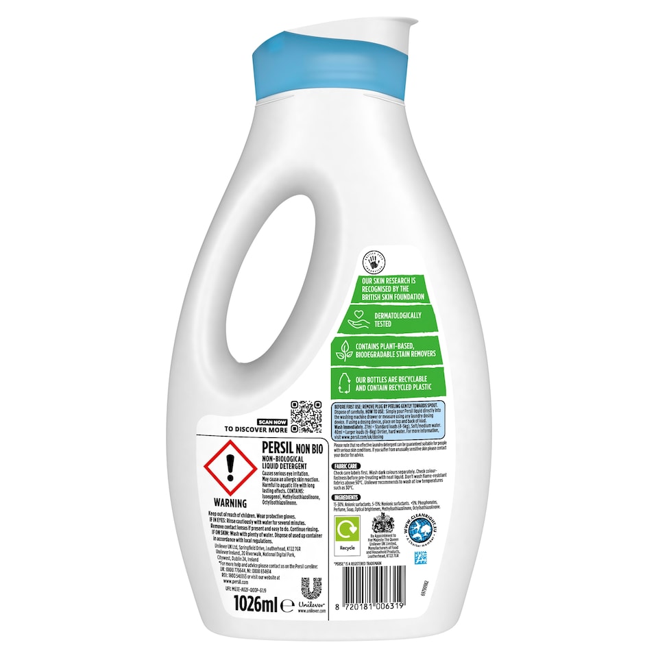 image 1 of Persil Non Biological Liquid Detergent 38 Washes 1026Ml