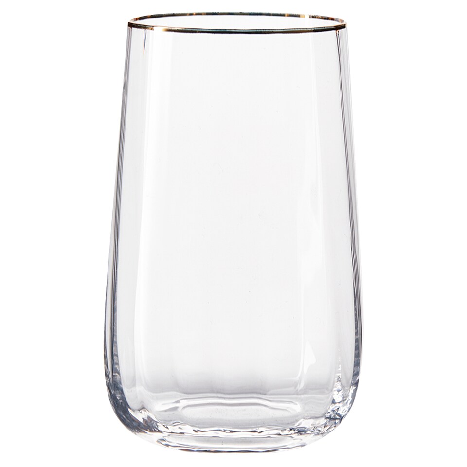 F&F Home Ribbed Hiball Glass with Gold Rim