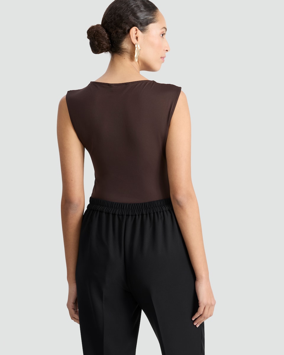 image 1 of F&F Polyamide Twist Detail Sleeveless Bodysuit in Brown