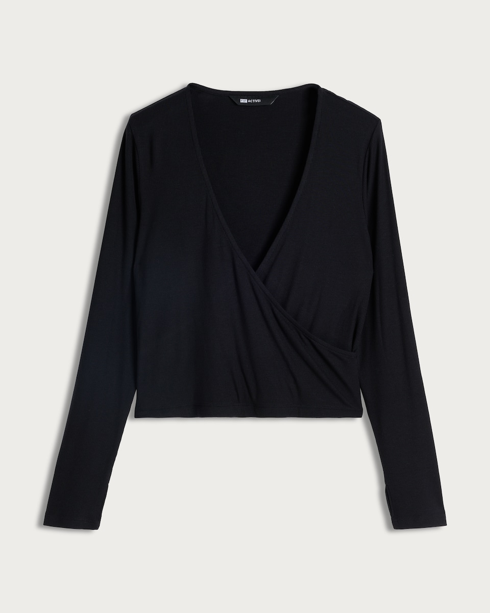 image 1 of F&F Active ULTRASTRETCH Wrap Front Top in Black