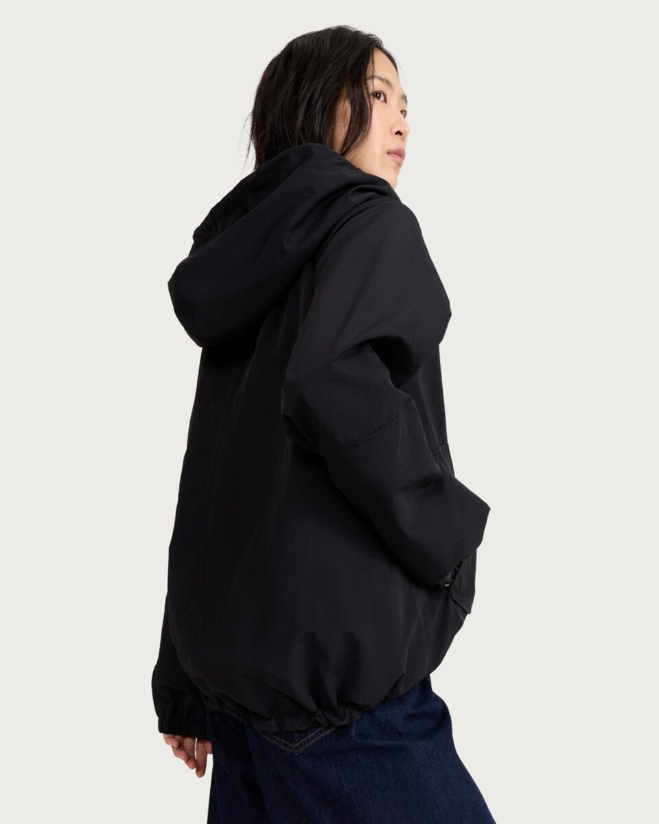 image 1 of F&F Drawstring Hem Hooded Shower Resistant Zip Up Jacket in Black