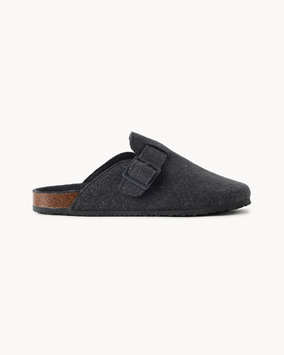 image 1 of F&F Felt Buckle Footbed Slippers in Grey