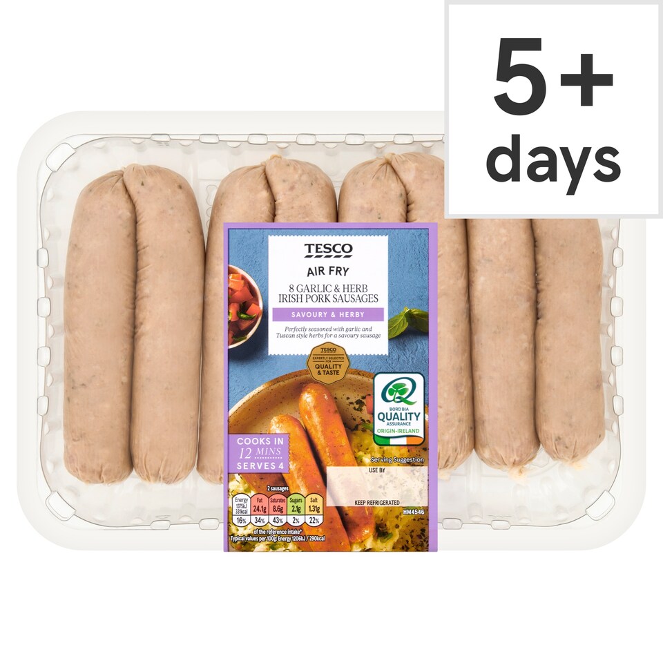 Tesco 8 Garlic & Herb Irish Pork Sausages 500g