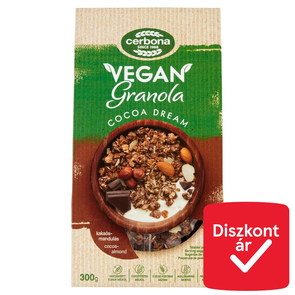 Cerbona Vegan Kakaós-mandulás granola müzli 300 g
