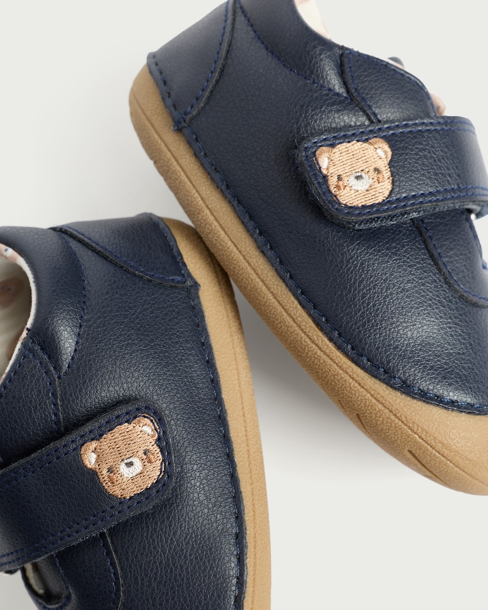 image 1 of F&F Baby Bear Embroidered Prewalker Pram Shoes in Navy