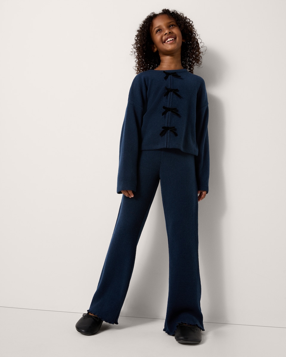 image 1 of F&F Girls Bow Detail Top and Trousers Set in Navy