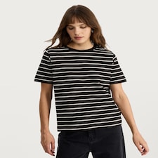 F&F Pure Cotton Striped Short Sleeved T-Shirt in Multi Brown