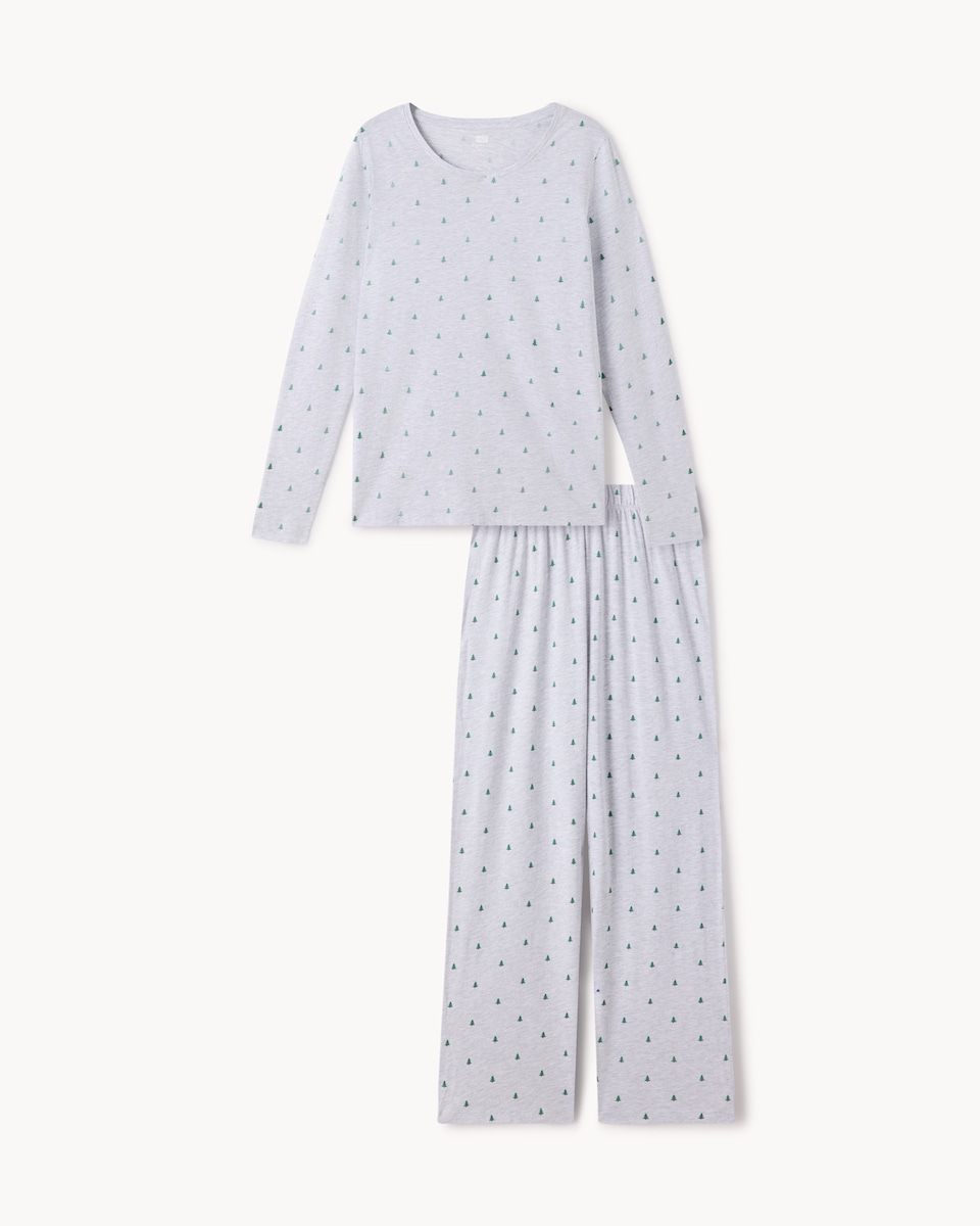 image 1 of Christmas Cotton Rich Tree Print Pyjama Set in Grey