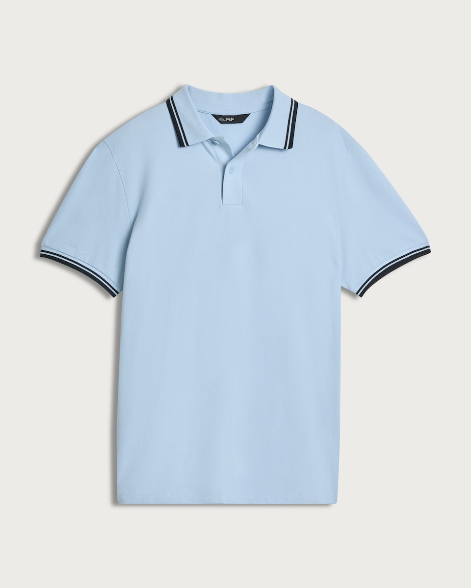 image 1 of F&F Cotton Rich Tipped Short Sleeved Polo Shirt in Blue
