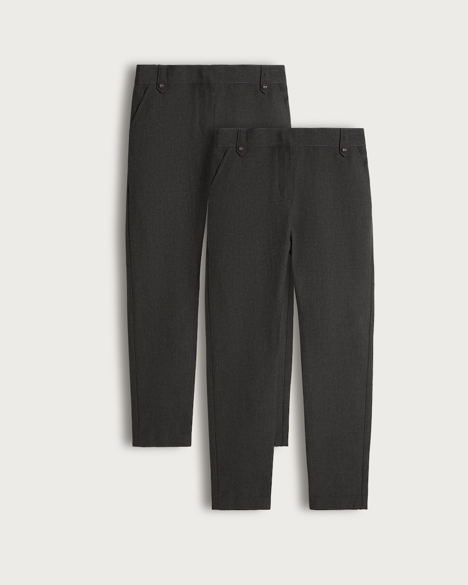 image 1 of F&F School Girls 2-Pack Regular Fit Longer Length Trousers in Grey