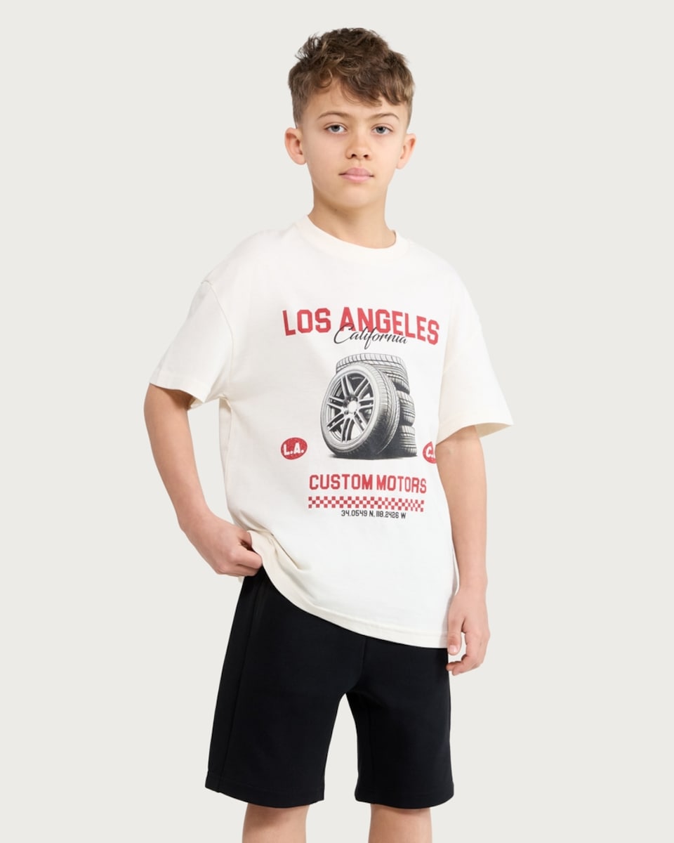 image 1 of F&F Boys Pure Cotton Oversized Fit T-Shirt in Cream