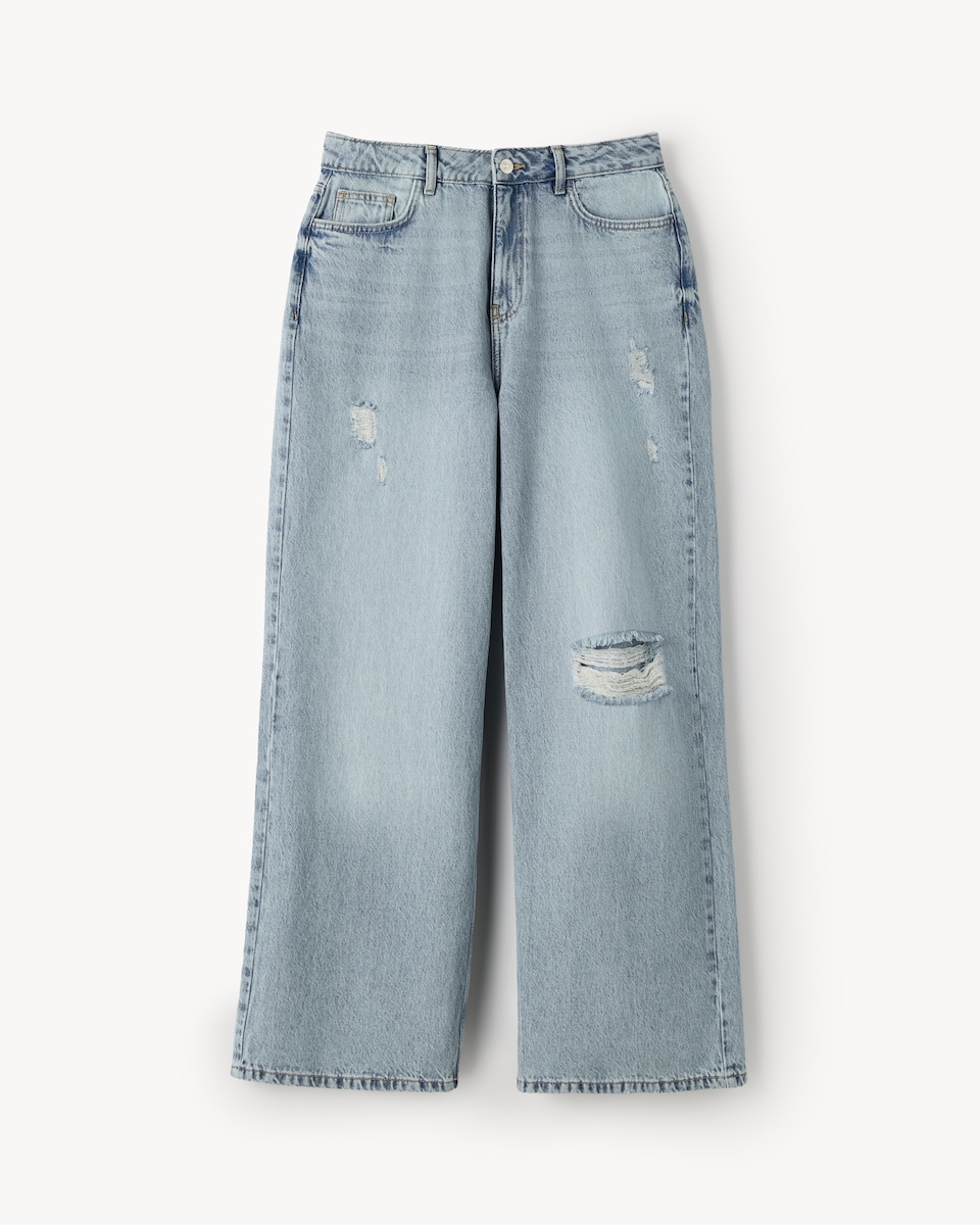 image 1 of F&F High Rise Wide Leg Ripped Jeans in Blue