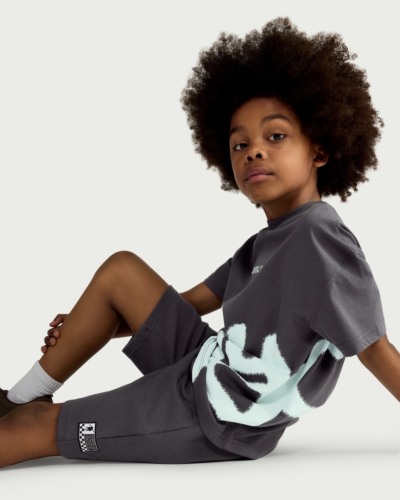 F&F Boys 2-Piece Cotton Rich Graffiti Oversized Fit T-Shirt and Shorts Set in Grey
