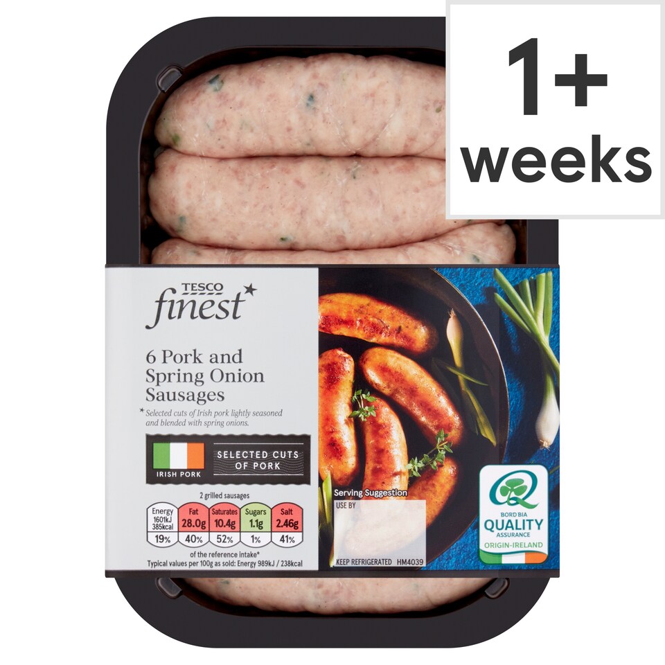 Tesco Finest 6 Pork And Spring Onion Sausages 454G