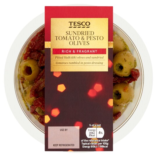 FODMAPs, Gluten & More Tesco Sundried Tomato & Pesto Olives 220G