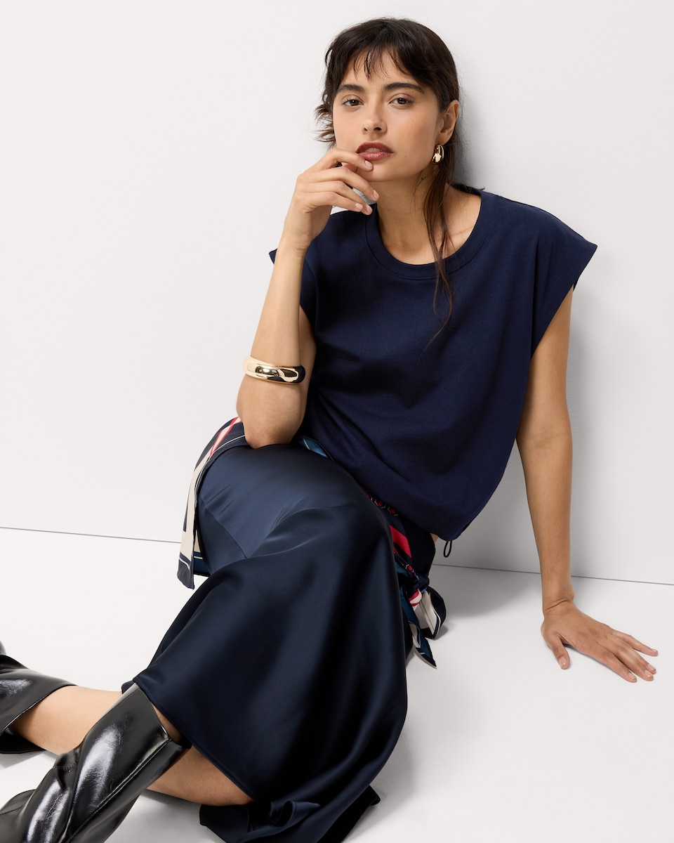 image 1 of F&F Pure Cotton Adjustable Hem Top in Navy