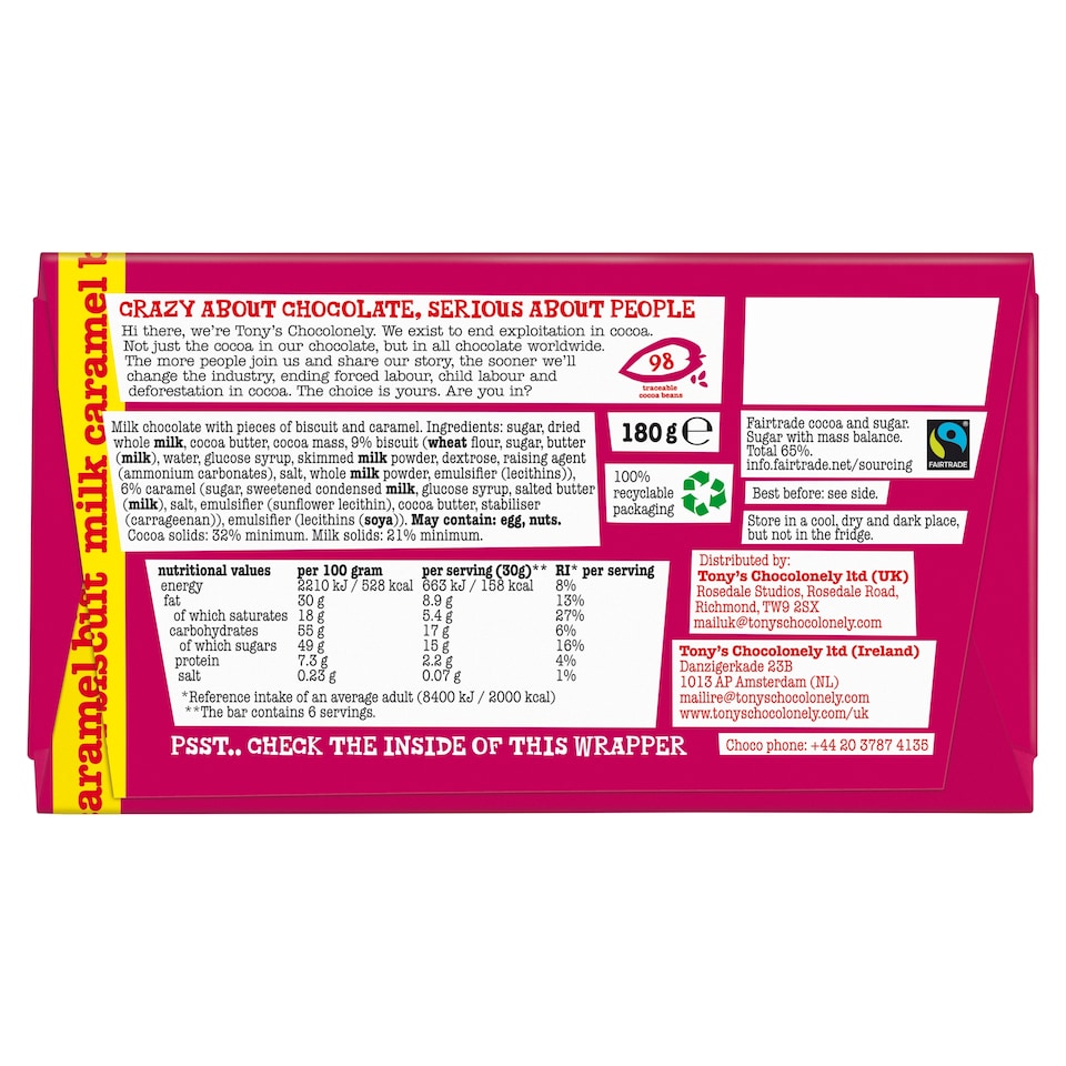 image 1 of Tony's Chocolonely Milk Chocolate Caramel Biscuit 180G