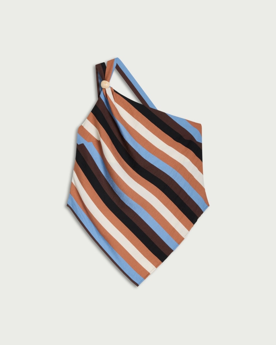 image 1 of F&F Striped Asymmetric One Shoulder Top in Multi Black