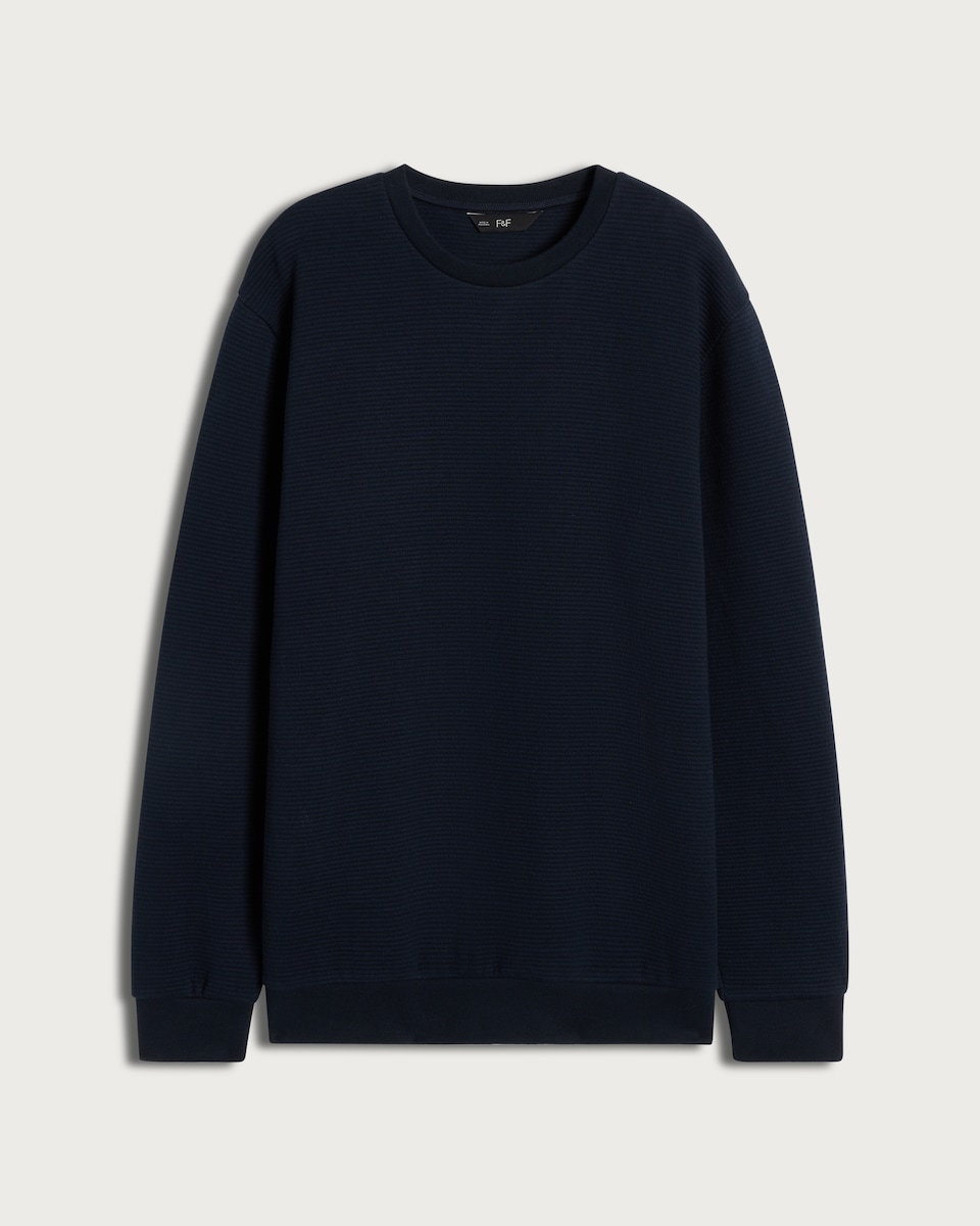 image 1 of F&F Cotton Rich Textured Crew Neck Sweatshirt in Navy