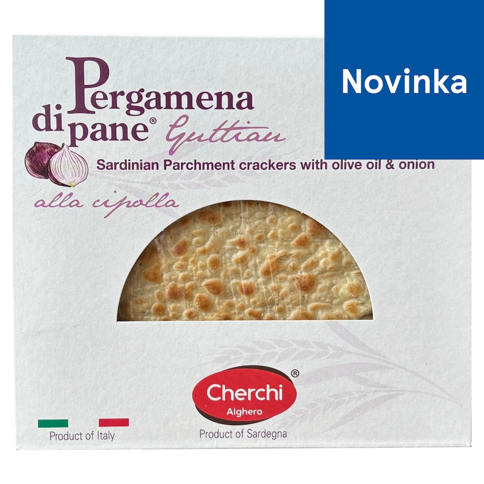 obrázok 1 z Cherchi Alghero Pergamena di Pane sardínske tenké krekery s olivovým olejom a cibuľou 100 g