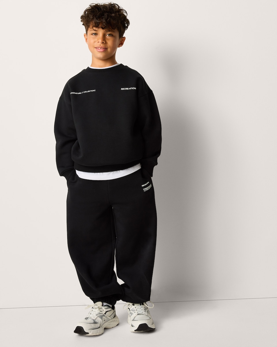 image 1 of F&F Boys Cotton Rich Slogan Joggers in Black