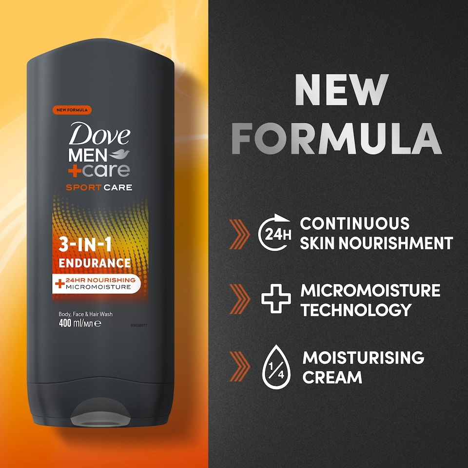 image 1 of Dove Men+Care Sport Hydrating Endurance 3-in-1 Shower Gel 400ml