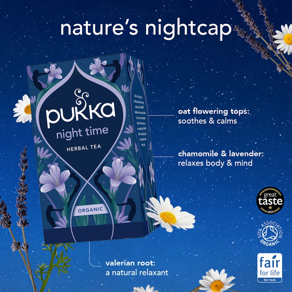 image 1 of Pukka Organic Night Time Herbal Tea With Chamomile 20 Sleep Tea Bags 20g