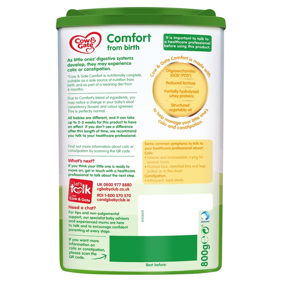 image 1 of Cow & Gate Comfort Baby Milk Formula Powder from Birth 800g