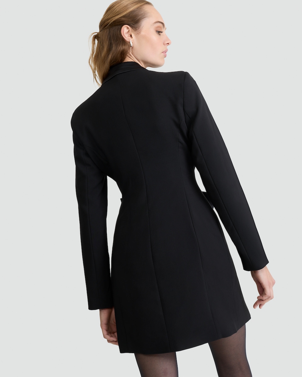 image 1 of The F&F Edit Satin Bow Detail Mini Blazer Dress in Black