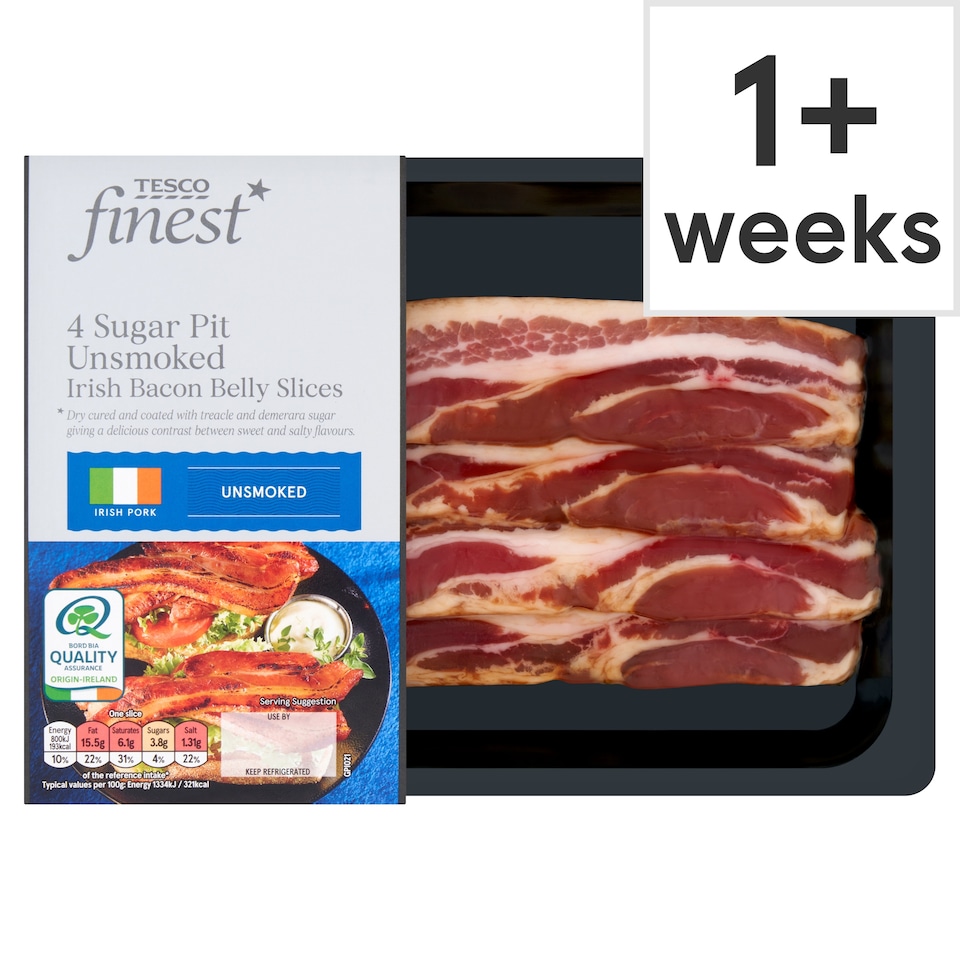 Tesco Finest 4 Sugar Pit Unsmoked Irish Bacon Belly Slices 240g