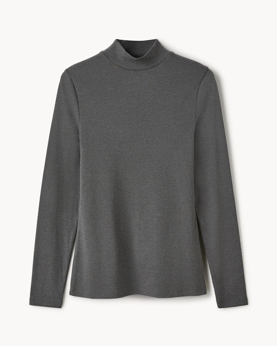 image 1 of F&F Cotton Rich High Neck Top in Grey Marl