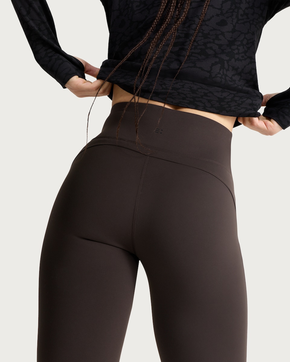 image 1 of F&F Active ULTRASTRETCH High Waisted Flared Leggings in Chocolate