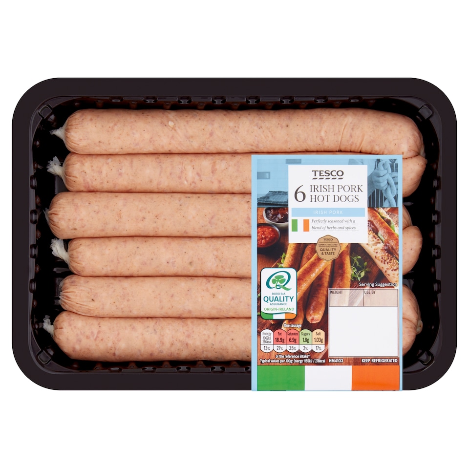 Tesco 6 Irish Pork Hot Dogs 600G