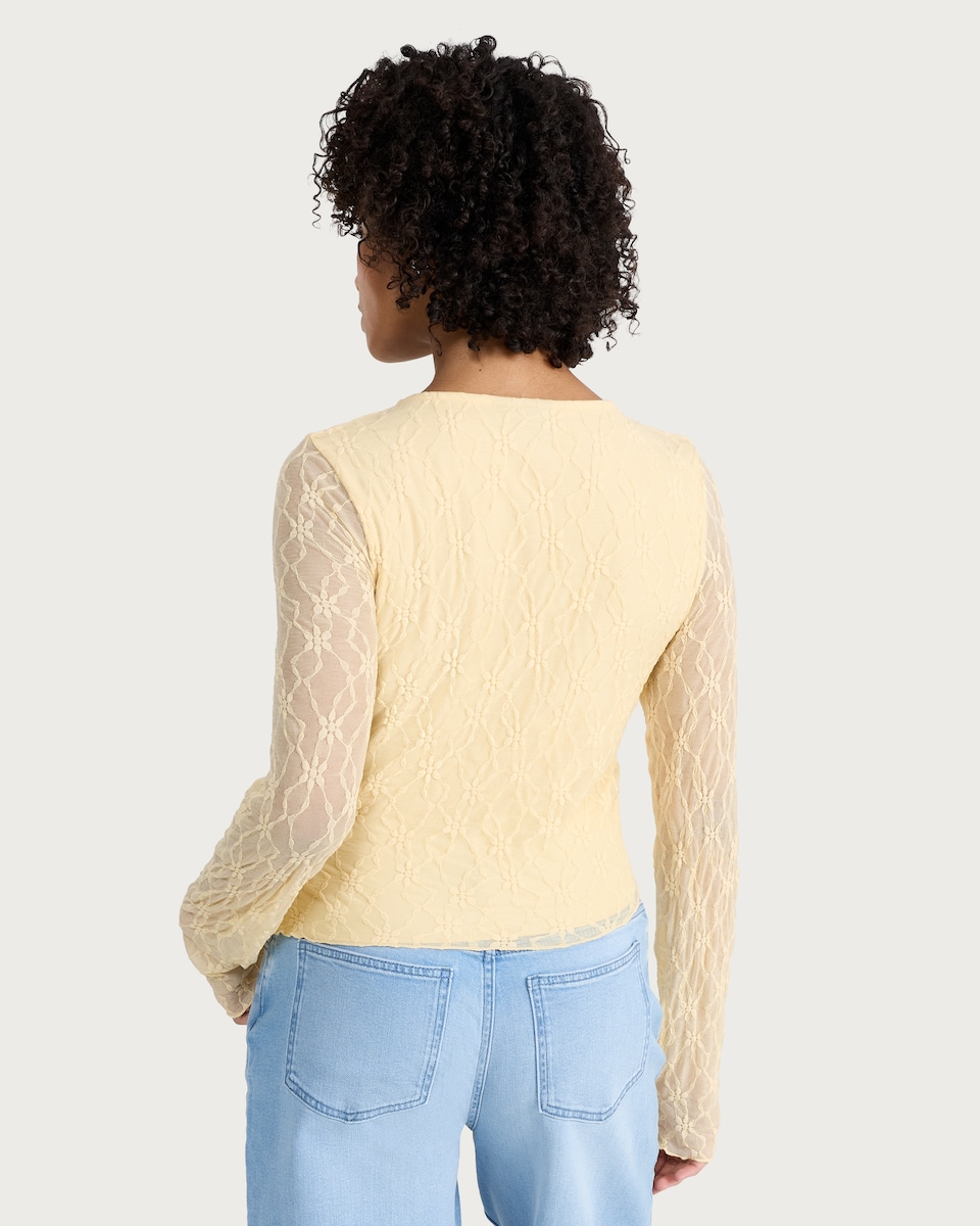 image 1 of OH ME OH MY Floral Lace Long Sleeved Top in Yellow