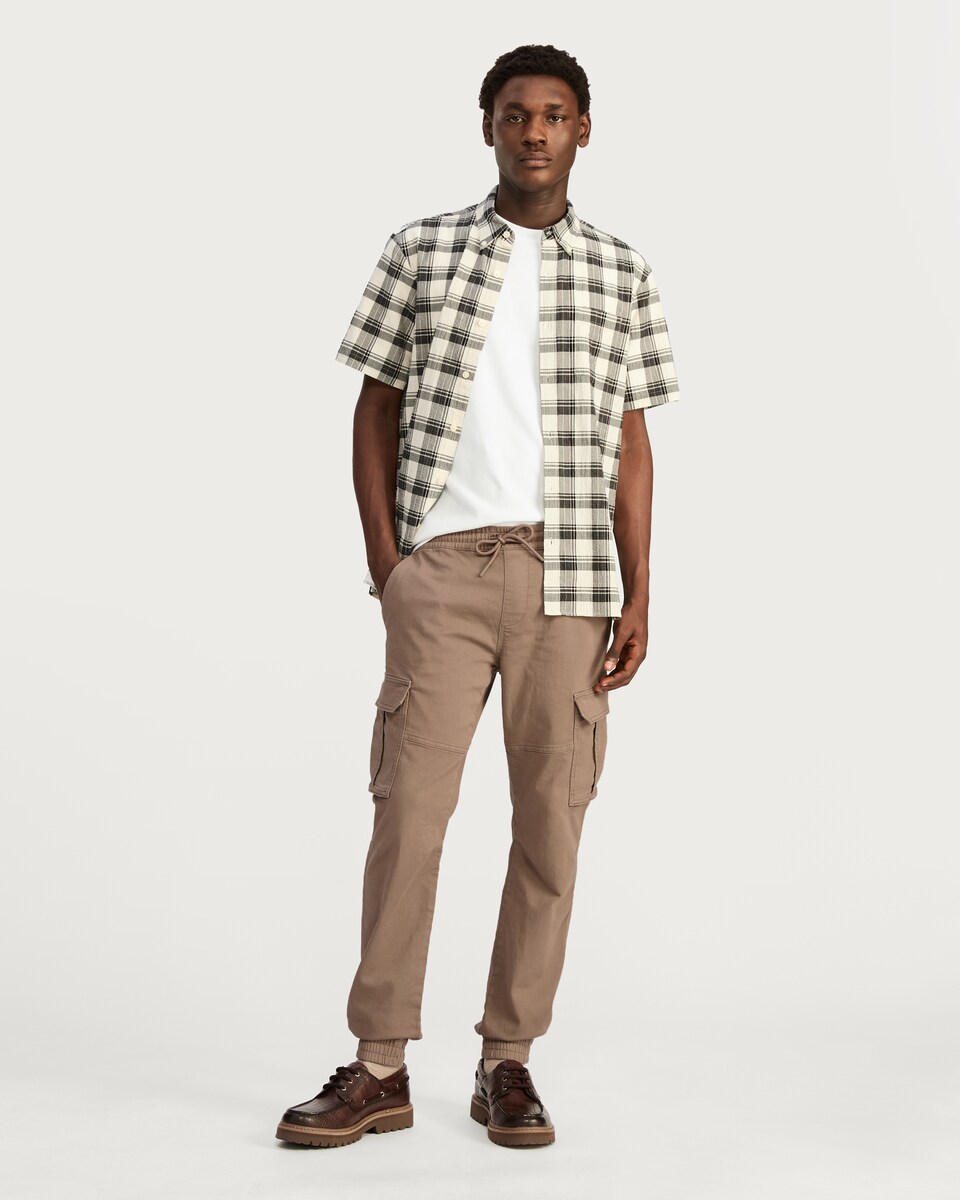 image 1 of F&F Slim Fit Cuffed Cargo Joggers in Stone