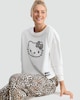 image 1 of Hello Kitty 2-Piece Leopard Print Fleece Pyjamas Set in Beige