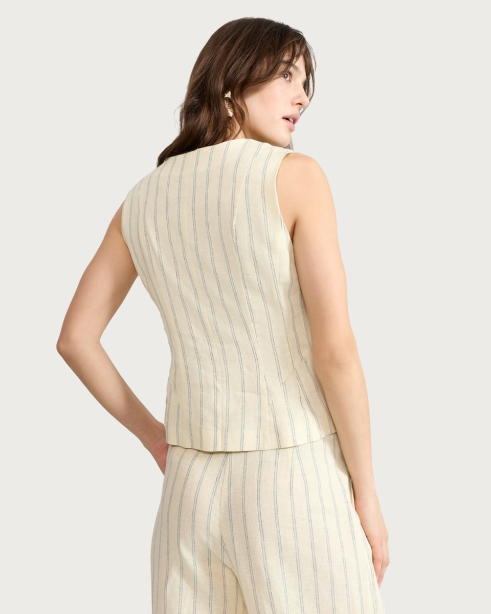image 1 of The F&F Edit Linen Rich Striped Buttoned Co-ord Waistcoat in Yellow