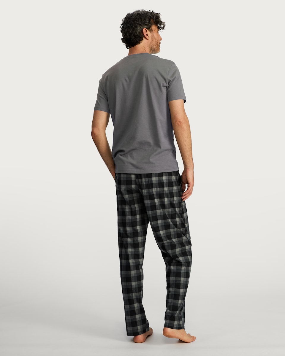 image 1 of F&F Fleece Trousers Check Pyjama Set in Grey