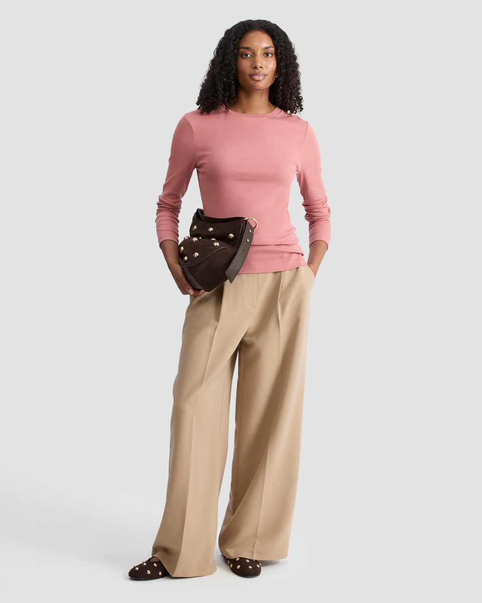 image 1 of F&F Cotton Rich Crew Neck Long Sleeved Top in Pink