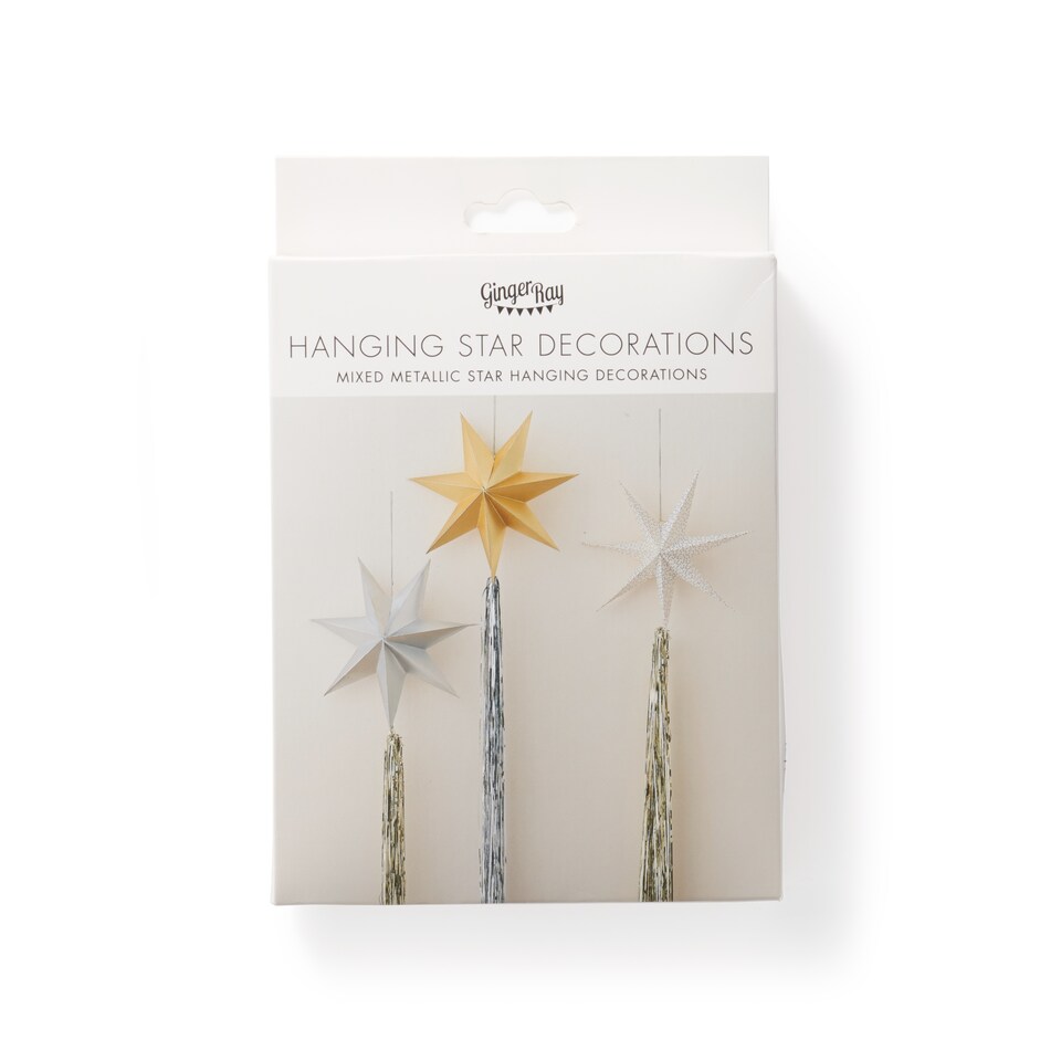 image 1 of Ginger Ray Shimmer 3 Pack Hanging Star Decorations