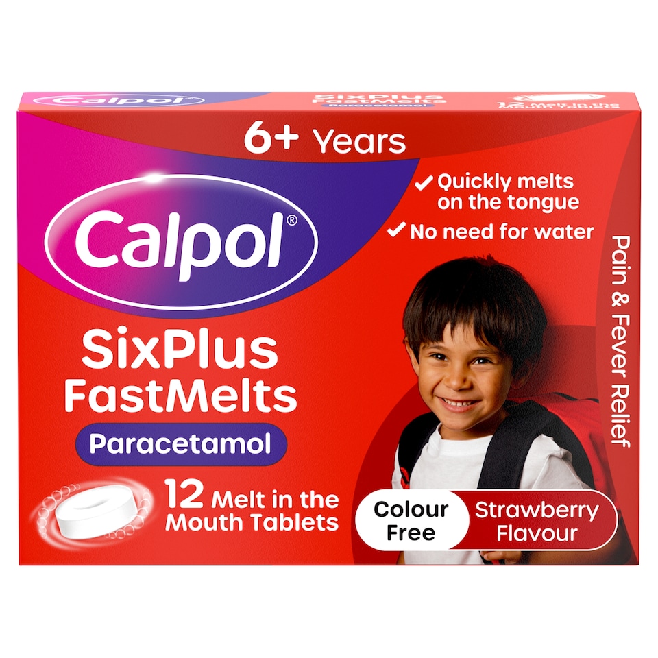 image 1 of Calpol Six Plus Fast Melts 6+ Years Strawberry Flavour 12 tablets