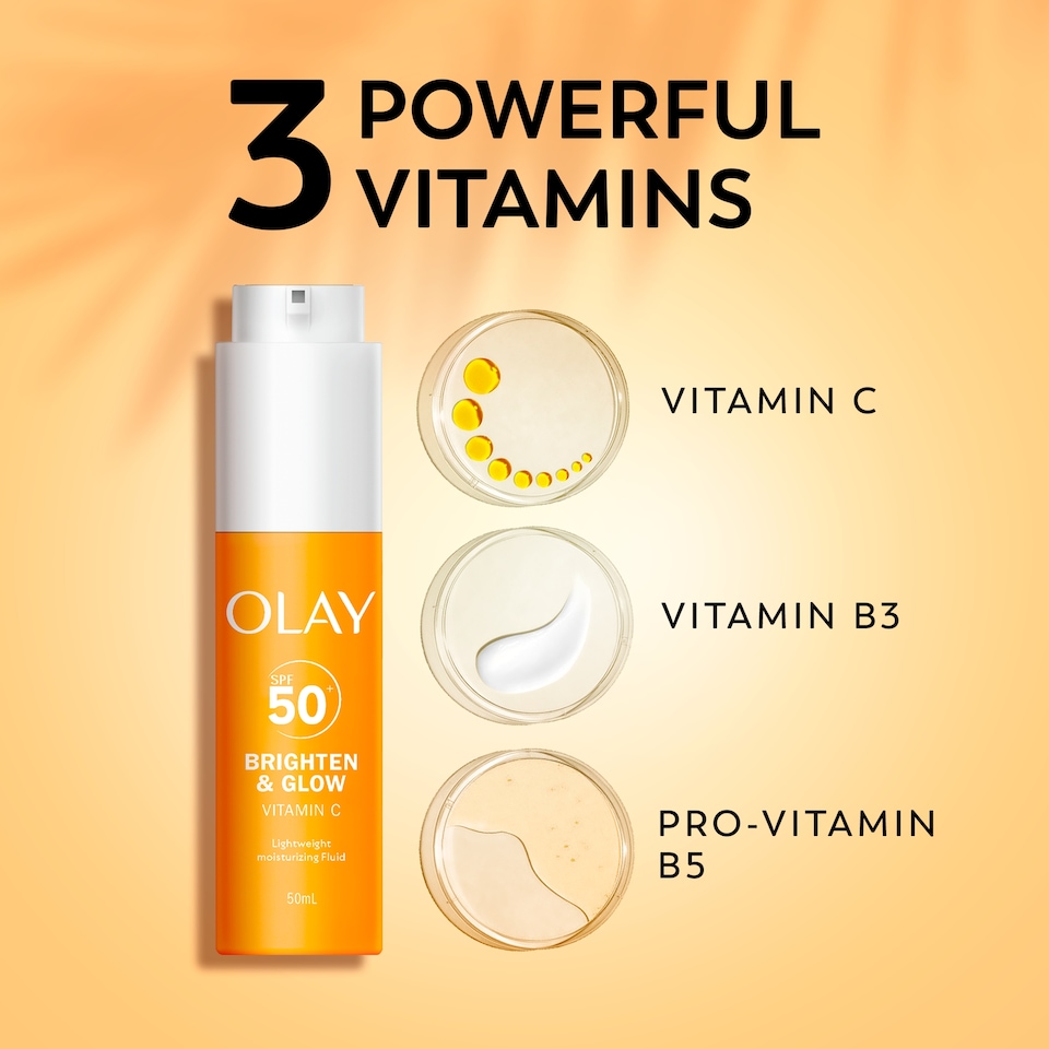 image 1 of Olay Vitamin C Brighten & Glow 3in1 Moisturising Fluid SPF50 50ml