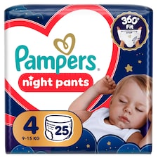 Pampers Night Nappy Pants Size 4, 25 Nappies, 9kg-15kg